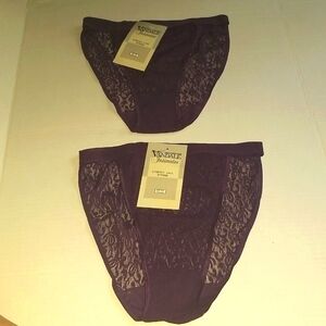 2 Purple Panties-Stretch Lace Hip String. OS Fits 5-7. Set of 2. New with tags.